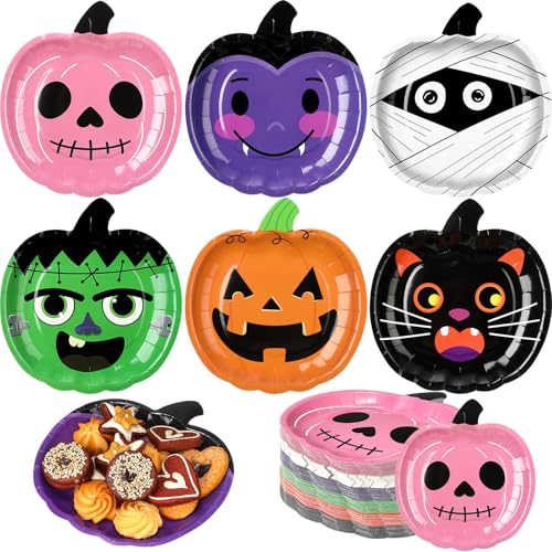 Umigy 42 Pack Halloween Paper Plates Disposable Party Dinnerware Set - Pumpkin & Bat Design - Festive Tableware for Halloween Parties Variation of 42