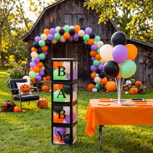 Halloween Baby Shower Decorations Set with Balloons & Clear Balloon Boxes - Baby Gender Reveal Party Supplies