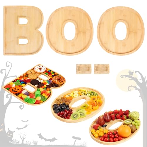 Halloween Charcuterie Board Set with Bamboo Trays & Dipping Saucers - Boo Theme Party Platter
