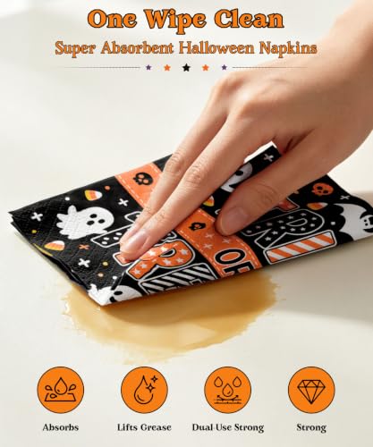 Halloween Paper Plates and Napkins Set - Black White Ghost, 9-inch & 7-inch, Round, Heavy Duty, Spooky Gothic Party Supplies, Variation: Black White Ghost / Round / 9inch 7inch