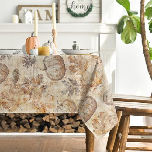 Horaldaily Fall Pumpkin Tablecloth 60 x 84 Inches Rectangular Autumn Harvest - Yellow