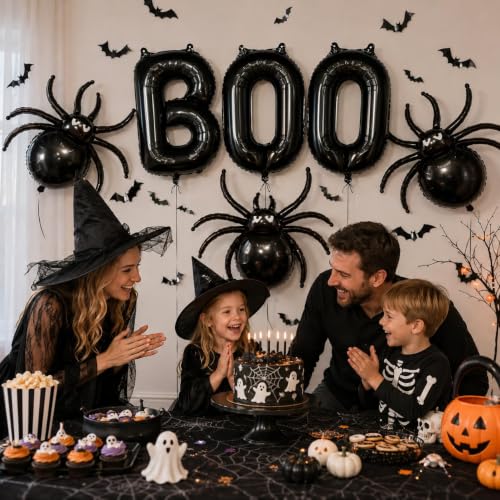 Black Halloween BOO Spider Foil Balloons Set for Party Decorations