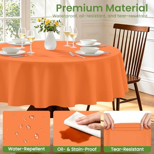 Disposable Orange Round Tablecloths - 84 Inch, 2 Pack, Waterproof & Stain-Resistant