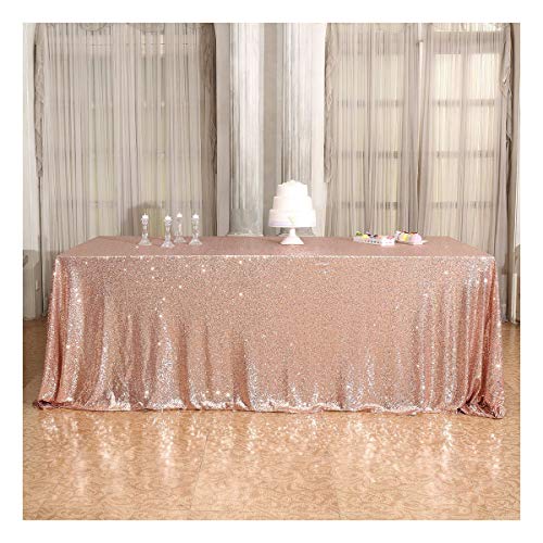 Rose Gold Sequin Tablecloth 50x72 Inch & Backdrop Curtains 2 Pack for Events