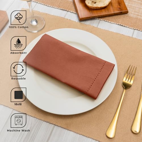 Rust Linen Cloth Napkins Set of 12 - 18x18 Inches Hemstitch Cotton Tableware
