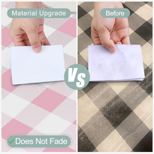 Pink and White Waterproof Vinyl Tablecloth - 102 x 60 Inches, Flannel Backed, Rectangular