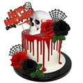 Halloween Cake Toppers Ghost Skeleton Web Rose Decorations - Red