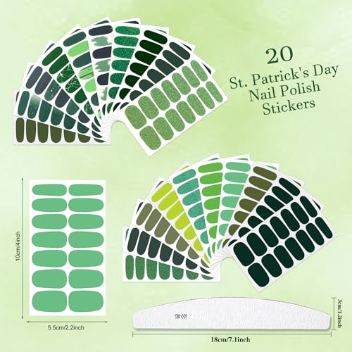 Green Solid Color Nail Polish Strips for St. Patrick's Day - Self-Adhesive Full Nail Wraps - 20 Sheets - Variation: St. Patrick's Day-1