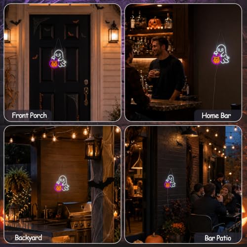 Treat Ghost Neon Sign - Dimmable Halloween Ghost Neon Light for Window