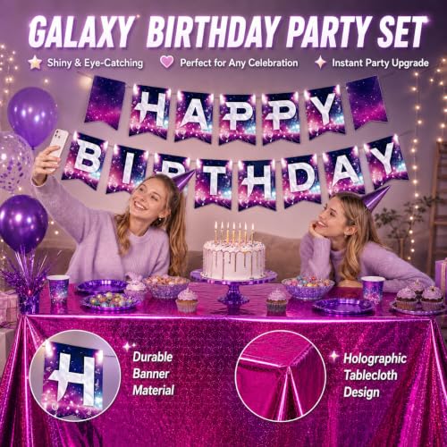 KPOP Birthday Banner & Galaxy Holographic Tablecloth Party Decorations