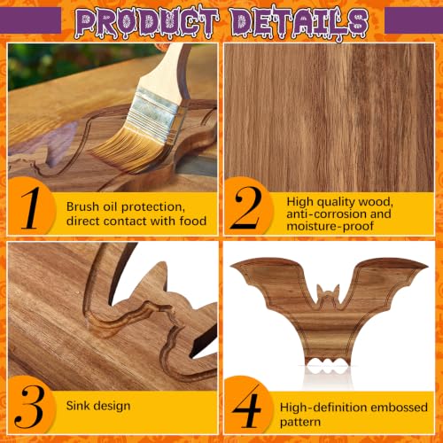Umigy Bat Halloween Charcuterie Board - Acacia Wood Tray with Handle