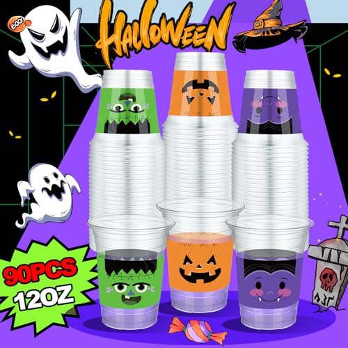 Halloween Plastic Party Cups - 90 Pack, 12 oz, Elegant Style
