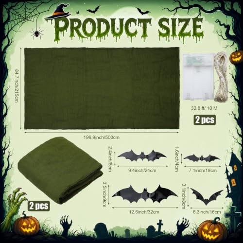 Halloween Green Creepy Cloth String Lights Set - Spooky Bat Decor & Accessories