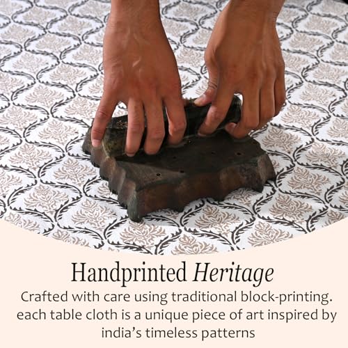 Sandstone Regal Cotton Tablecloth 80x120 Inch Indian Block Print Rectangular Cover - Wedding & Holiday Decor