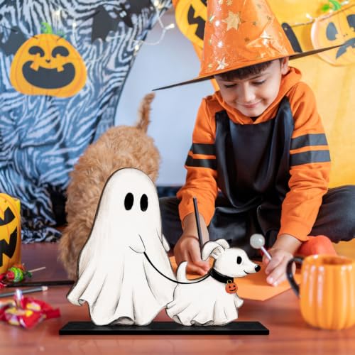Halloween Wooden Table Sign Decor Ghost Walking Dog Centerpiece