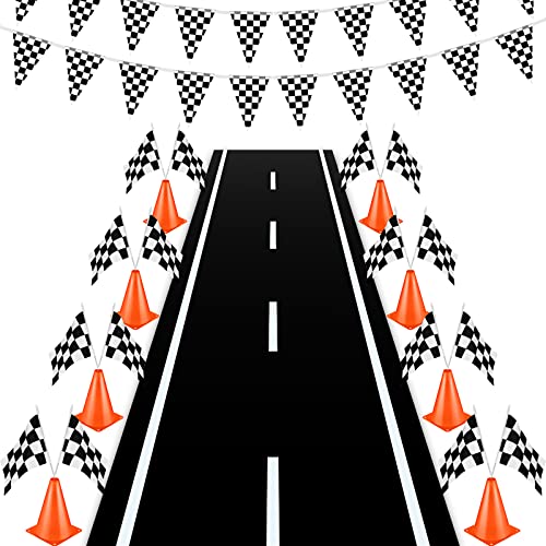 Race Car Party Supplies Set with Track, Flags & Cones - Kids Event Decorations