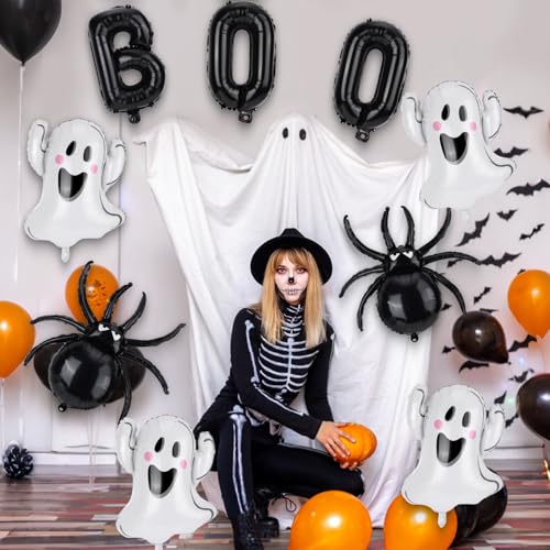 Halloween Ghost & Spider Foil Balloons Set - 9pcs Party Decorations