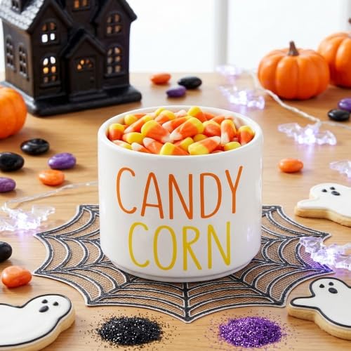 Candy Dish Cauldron - Halloween Mini Ceramic Candies Bowl with Candy Corn Variation
