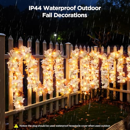 9Ft Connectable Lighted Fall Garland with 50 Incandescent Bulbs - Indoor Outdoor Thanksgiving Decor