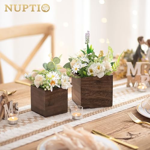 Small Wooden Box Set - Brown Square 4 Inch & 5 Inch - 12 Pcs for Decor & Storage