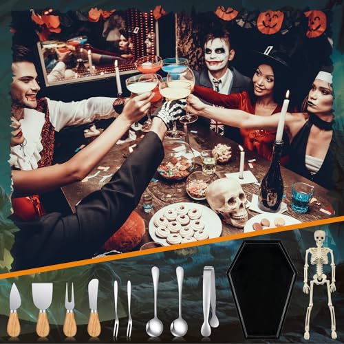 Halloween Coffin Charcuterie Board Set with Skeleton Knife and Accessories