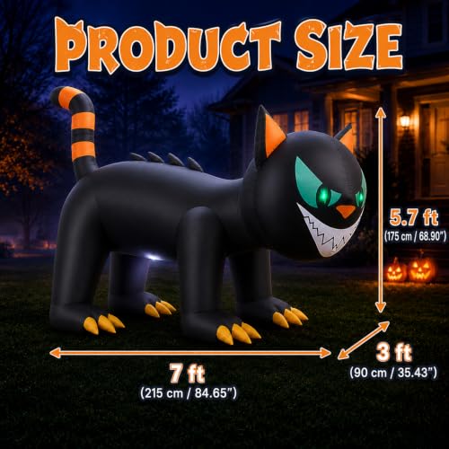 Black 7FT Halloween Inflatable Cat with Moving Head & LEDs - Yard Decor