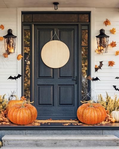 Large Artificial Pumpkin - Rustic Orange Foam Decor with Hand-Painted Details - Round 10.8 Inch Variation