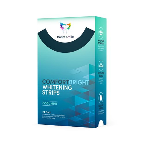 Prism Smile ComfortBright Cool Mint Teeth Whitening Strips, 24 Pack with Bonus Treatments, No-Slip Grip Technology, Professional Whitening Treatment