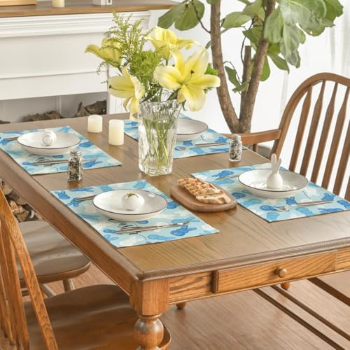 Easter Bunny Placemat Set of 4 - 12x18 Inch Blue Rectangular Seasonal Table Mats