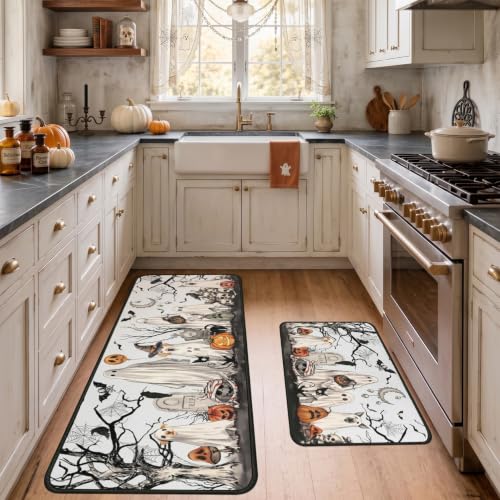 Halloween Horror Kitchen Rugs Set of 2 Non Slip Washable Indoor Floor Mats