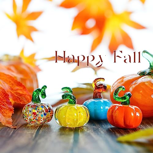 Set of 3 Hand-Blown Glass Pumpkin Decorations for Fall Halloween Thanksgiving