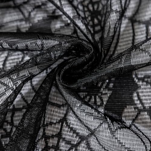 Halloween Spiderweb Tablecloth 70 Inch Round Black Bats Lace Cover for Parties