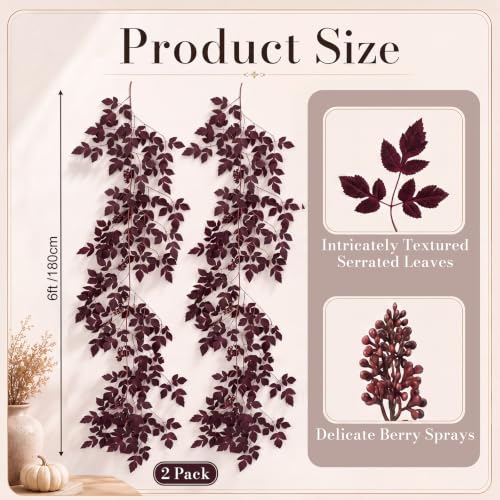 Fall Garland 6ft Plum Purple Cimicifuga Artificial Leaf Decor 2-Pack