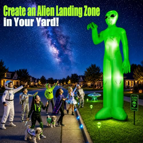 Giant 12FT Halloween Inflatable Alien with Bright LEDs & Powerful Blower for Outdoor Yard Decoration