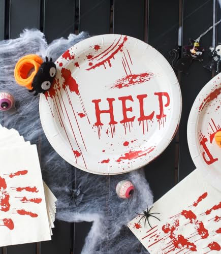 Halloween Party Plates and Napkins Set - Horror Theme Disposable Dinnerware for 24 Guests