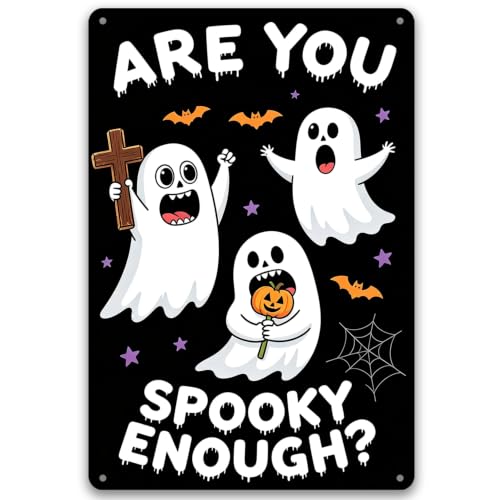 Are You Spooky Enough? Halloween Ghost Metal Sign - 8x12 Inch Wall Decor