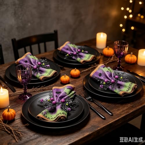 Halloween Spooky Beetle Spider Napkin Rings Set of 12 - Gothic Table Decor