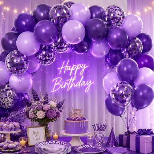 Dark Purple Balloons Set with Metallic & Confetti Options - 100pcs Balloon Decorations