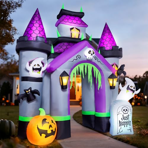 12FT Inflatable Haunted Castle Archway Halloween Yard Decor with LED Lights