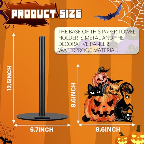Halloween Paper Towel Holder with Black Cat & Pumpkin Design - 12 Inch Fall Decor