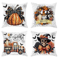Halloween Velvet Pillow Covers Set of 4 - 18x18 Inch Spooky Cat Pumpkin Ghost Decor - Pumpkin Bow Variation
