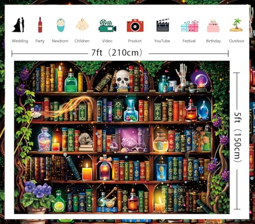 Halloween Scientist Laboratory Backdrop 7x5FT Witch Bookshelf Poison Skull Photo Background Kids Adult Halloween Party Decor Variation of THIS listing