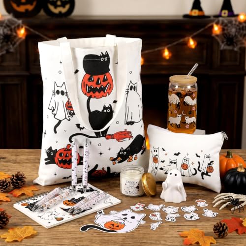 Ghost Cat Halloween Gift Basket Set - Boo Basket Stuffers for Women