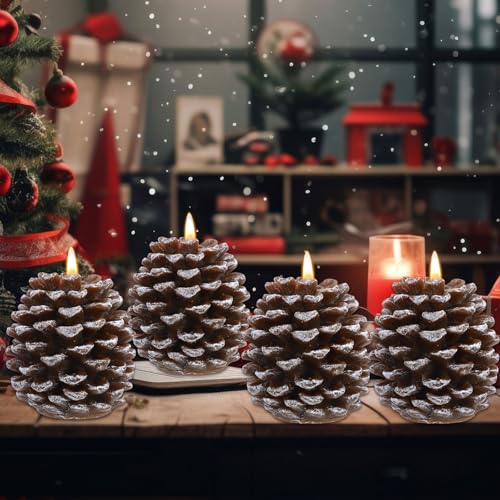 4 Pcs LED Pine Cone Flameless Candles Battery Operated Holiday Decor - Warm Light