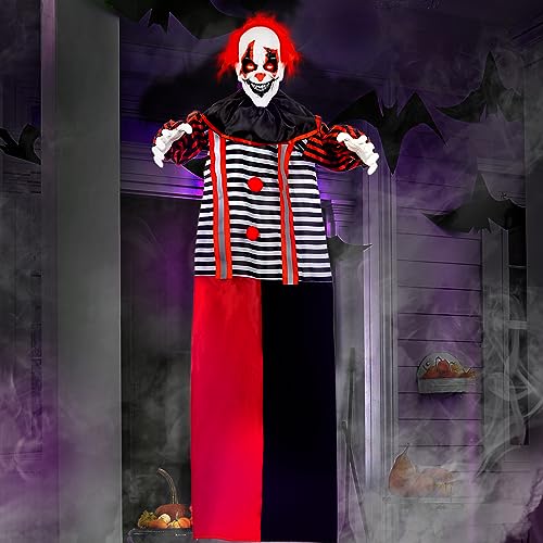 56-Inch Animated Talking Clown Decoration with Glowing Eyes for Halloween Indoor Outdoor Haunted House Prop
