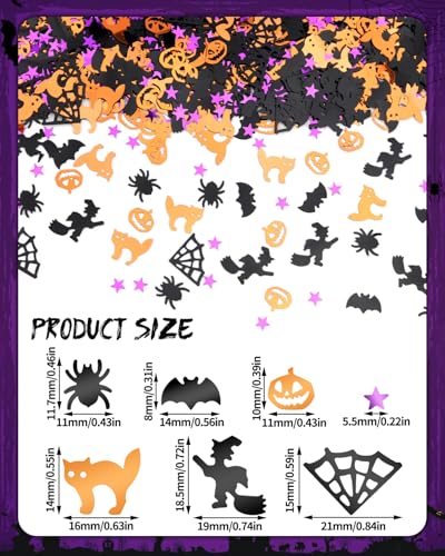 Halloween Glitter Confetti Sequins - 60g Metallic Foil Decorations, Pumpkin Bat Spider Witch Cat Star Web, Halloween Style