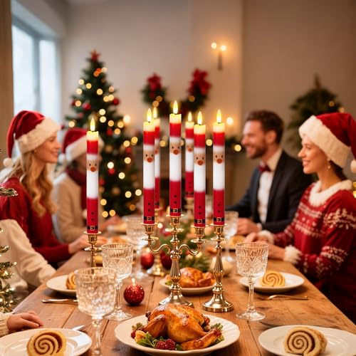 Santa Flameless Taper Candles with Remote Timer - Christmas Decorations - 3 Santa Variations