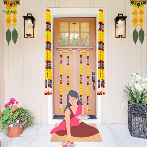 Artificial Marigold Garland 5 Pack - 5.8 Feet Decorative Hanging Garlands for Diwali, Weddings, Festive Events