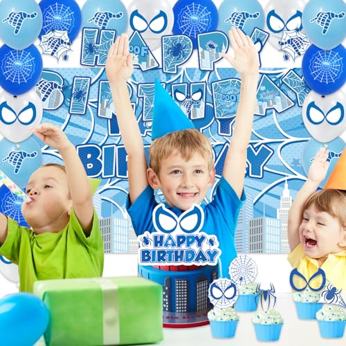 Spider Themed Birthday Party Decorations Set - Banners, Cake Toppers & Balloons