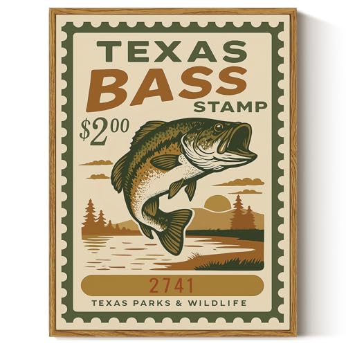 Largemouth Bass Wall Art - Vintage Framed Canvas Poster for Man Cave & Lake House